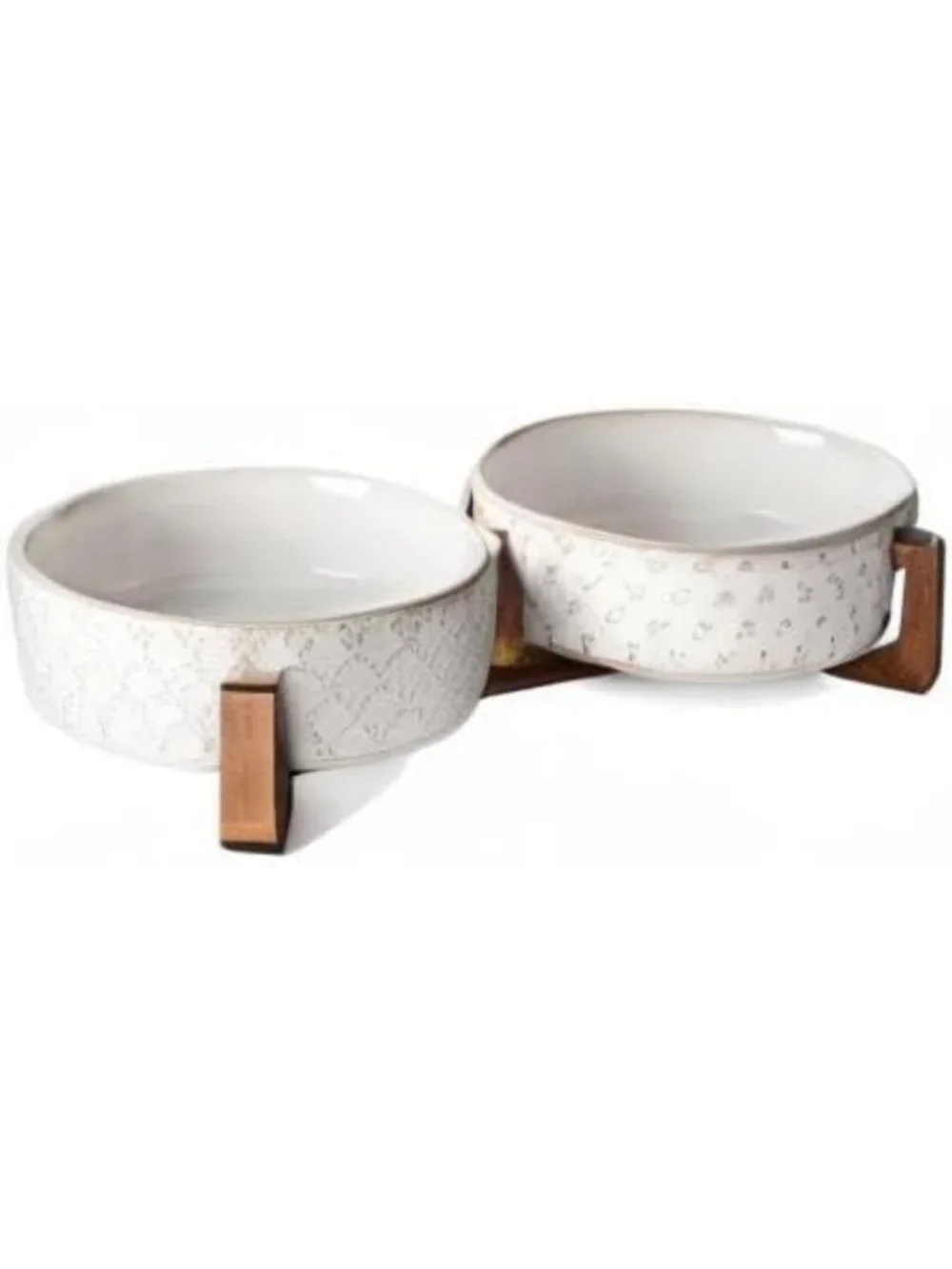 Stylish Dog Bowl Set with Acacia Wood Stand - 1.8-Cup Ceramic Bowls for Small